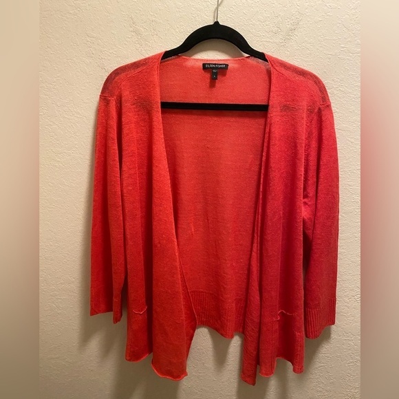 Eileen Fisher Pink Open Front 100% Linen Cardigan Size Large - Picture 1 of 10